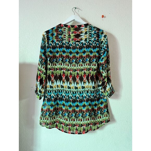 Ariat Womens Multicolor Abstract 3/4 Sleeve Tunic Top Small Lightweight Boho - Picture 4 of 8